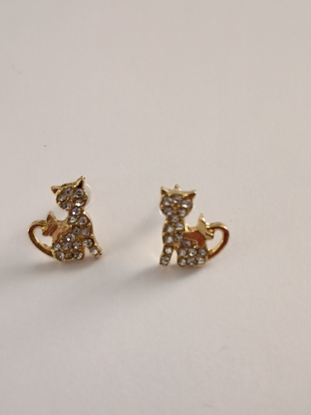 Gold Cat Crystal Stud Earrings for Women